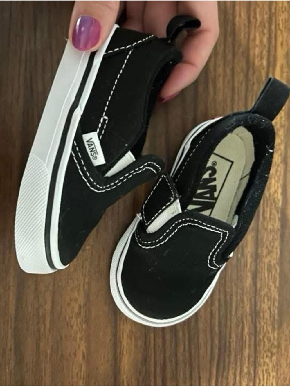 Vans Toddler Black & White Slip-On Sneakers